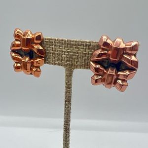 Vintage RENIOR copper clip on earrings abstract geometric 1”